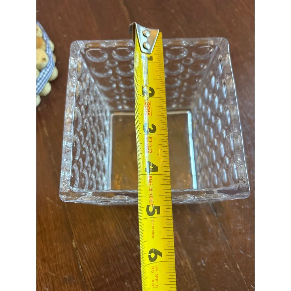 Clear Glass Square Bubble Cube Vase Textured Hobnail Candle Holder 4.75 Inch